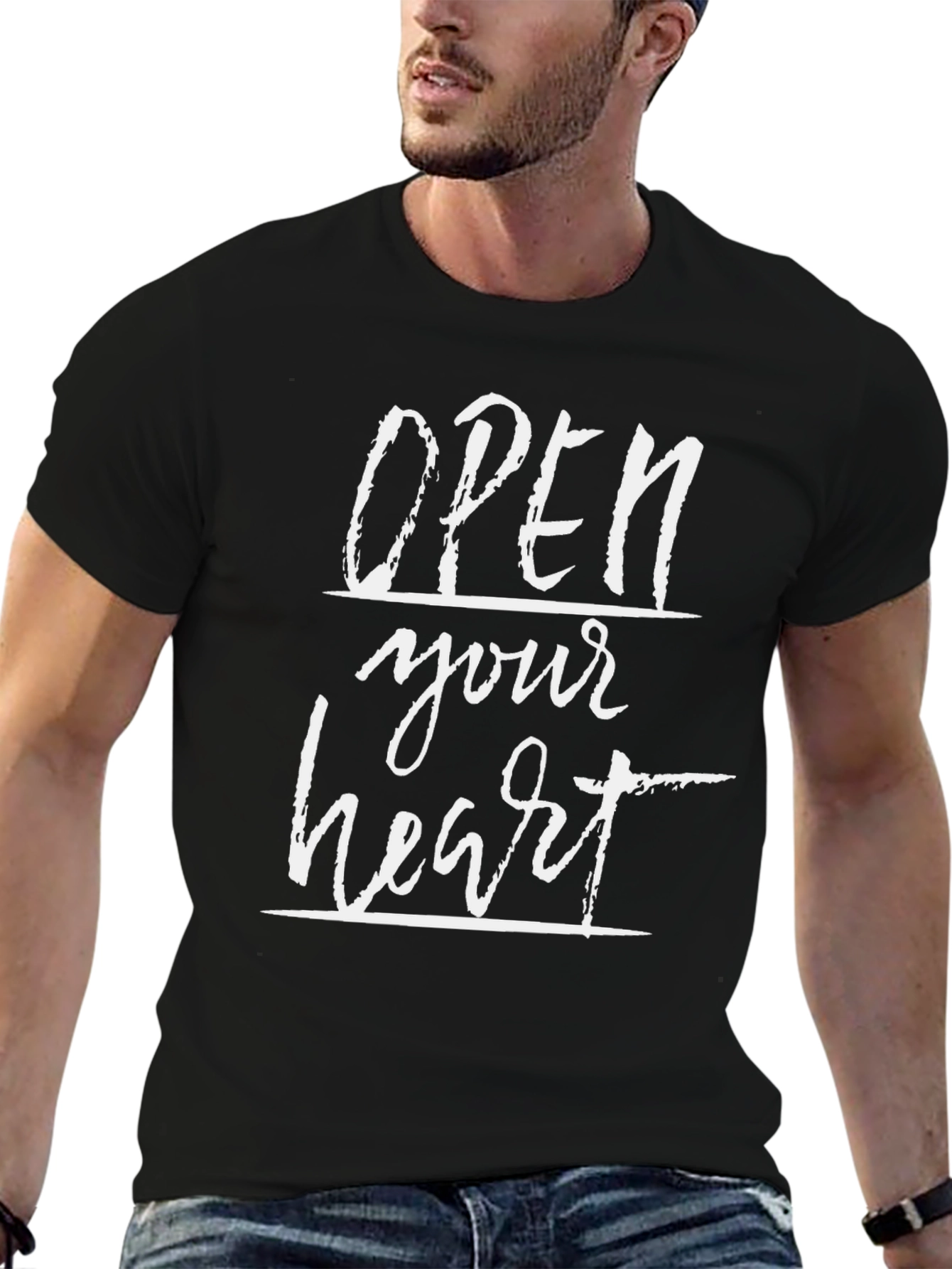 Open Your Heart Graphic Black T-Shirt