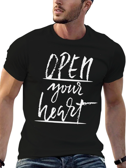 Open Your Heart Graphic Black T-Shirt
