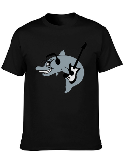 Dolphin Guitarist Graphic Tee - Black Cotton Comfort