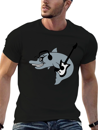 Dolphin Guitarist Graphic Tee - Black Cotton Comfort