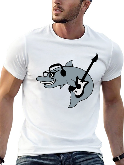 Dolphin Guitarist Graphic Tee - Black Cotton Comfort