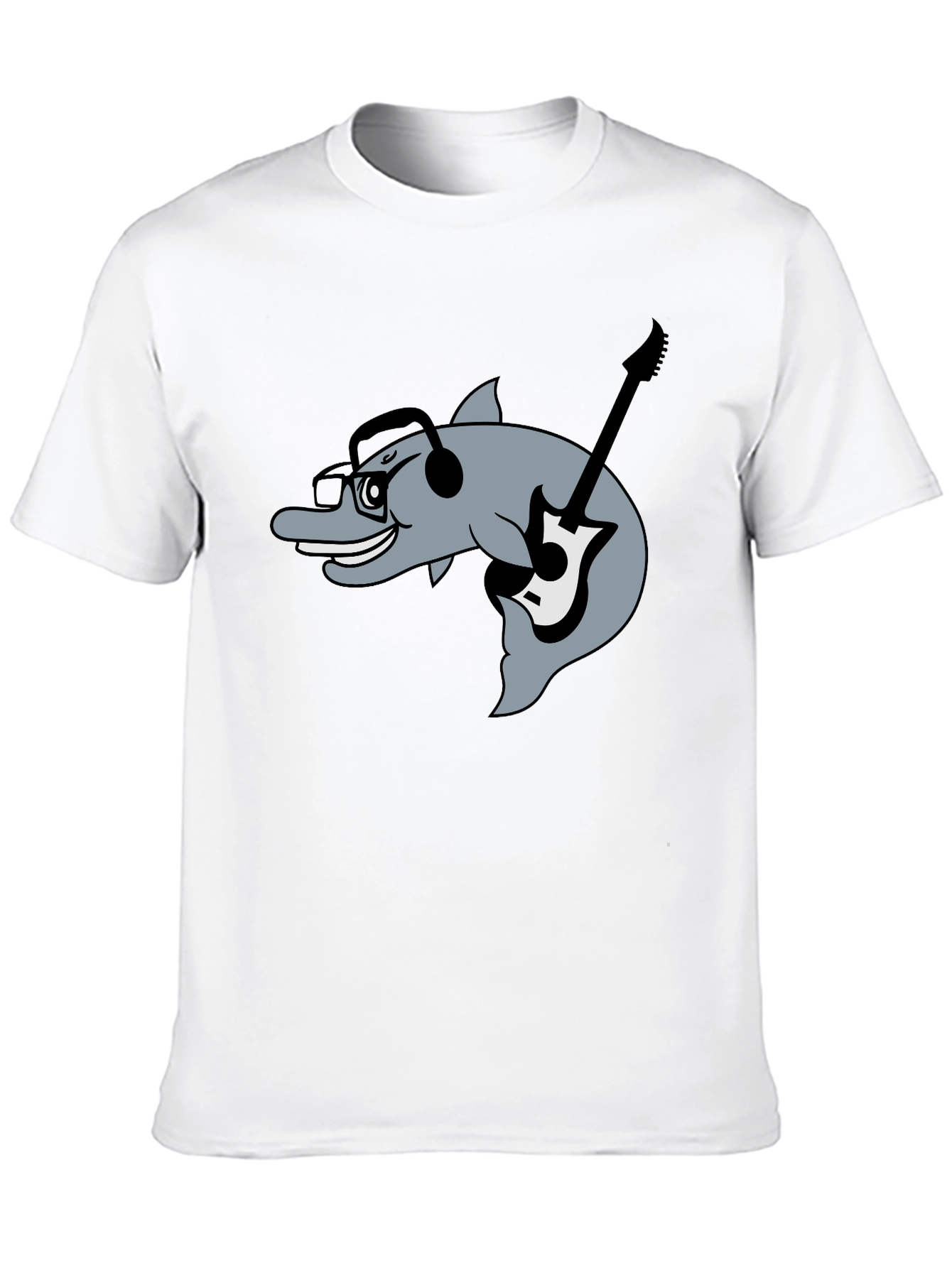 Dolphin Guitarist Graphic Tee - Black Cotton Comfort