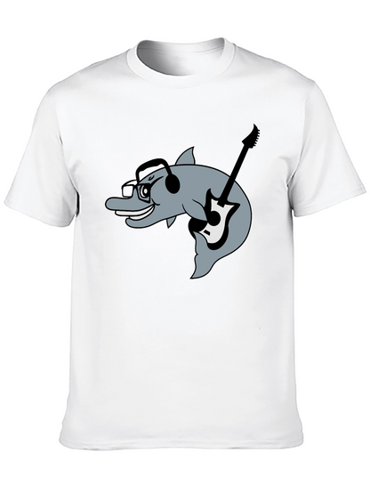 Dolphin Guitarist Graphic Tee - Black Cotton Comfort