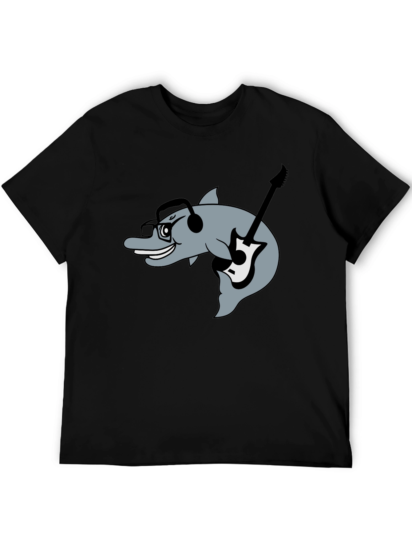 Dolphin Guitarist Graphic Tee - Black Cotton Comfort
