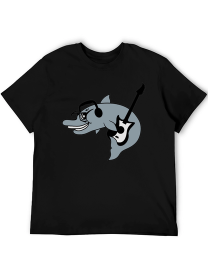 Dolphin Guitarist Graphic Tee - Black Cotton Comfort