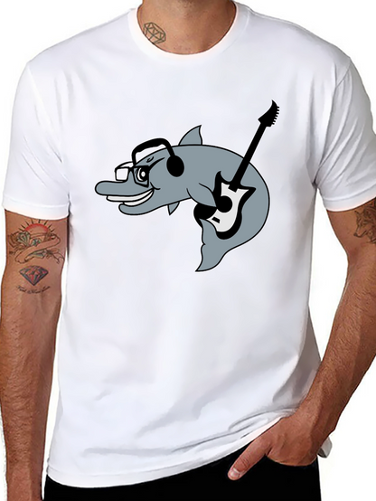 Dolphin Guitarist Graphic Tee - Black Cotton Comfort