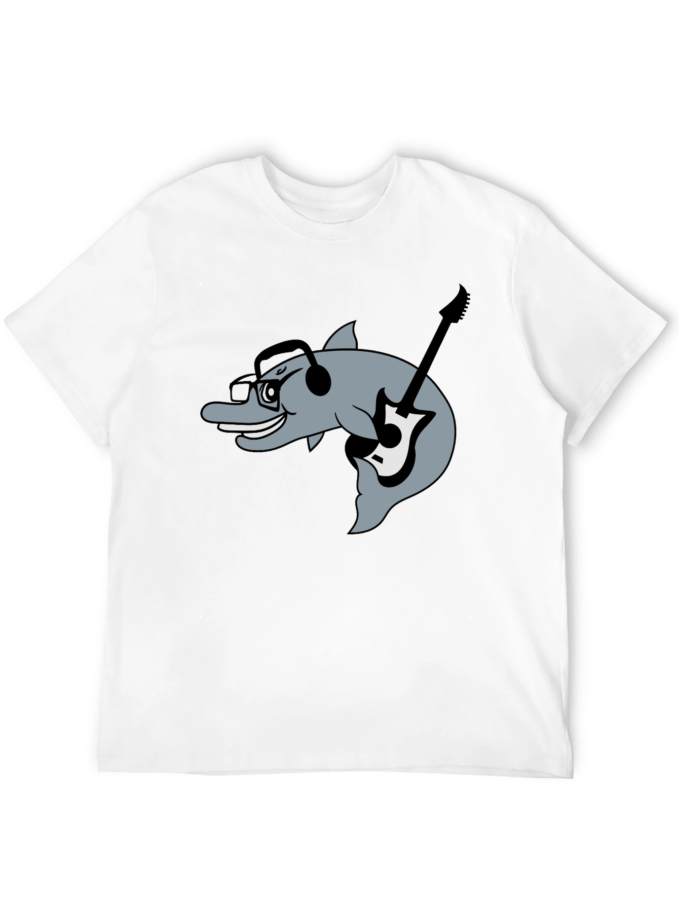 Dolphin Guitarist Graphic Tee - Black Cotton Comfort