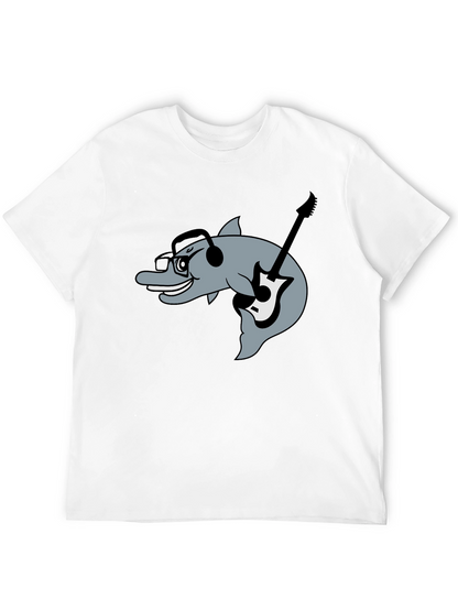 Dolphin Guitarist Graphic Tee - Black Cotton Comfort