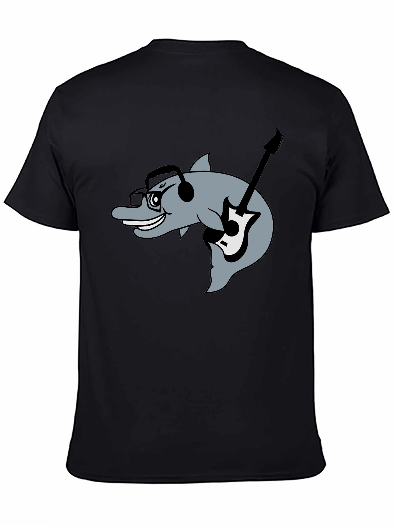Dolphin Guitarist Graphic Tee - Black Cotton Comfort