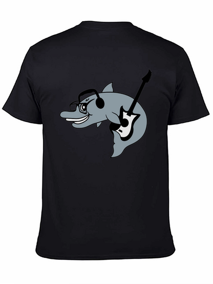 Dolphin Guitarist Graphic Tee - Black Cotton Comfort