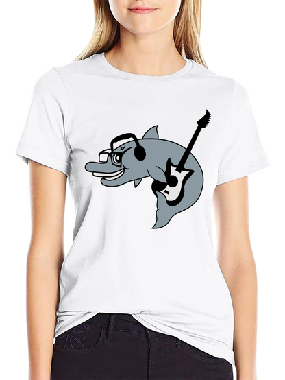 Dolphin Guitarist Graphic Tee - Black Cotton Comfort