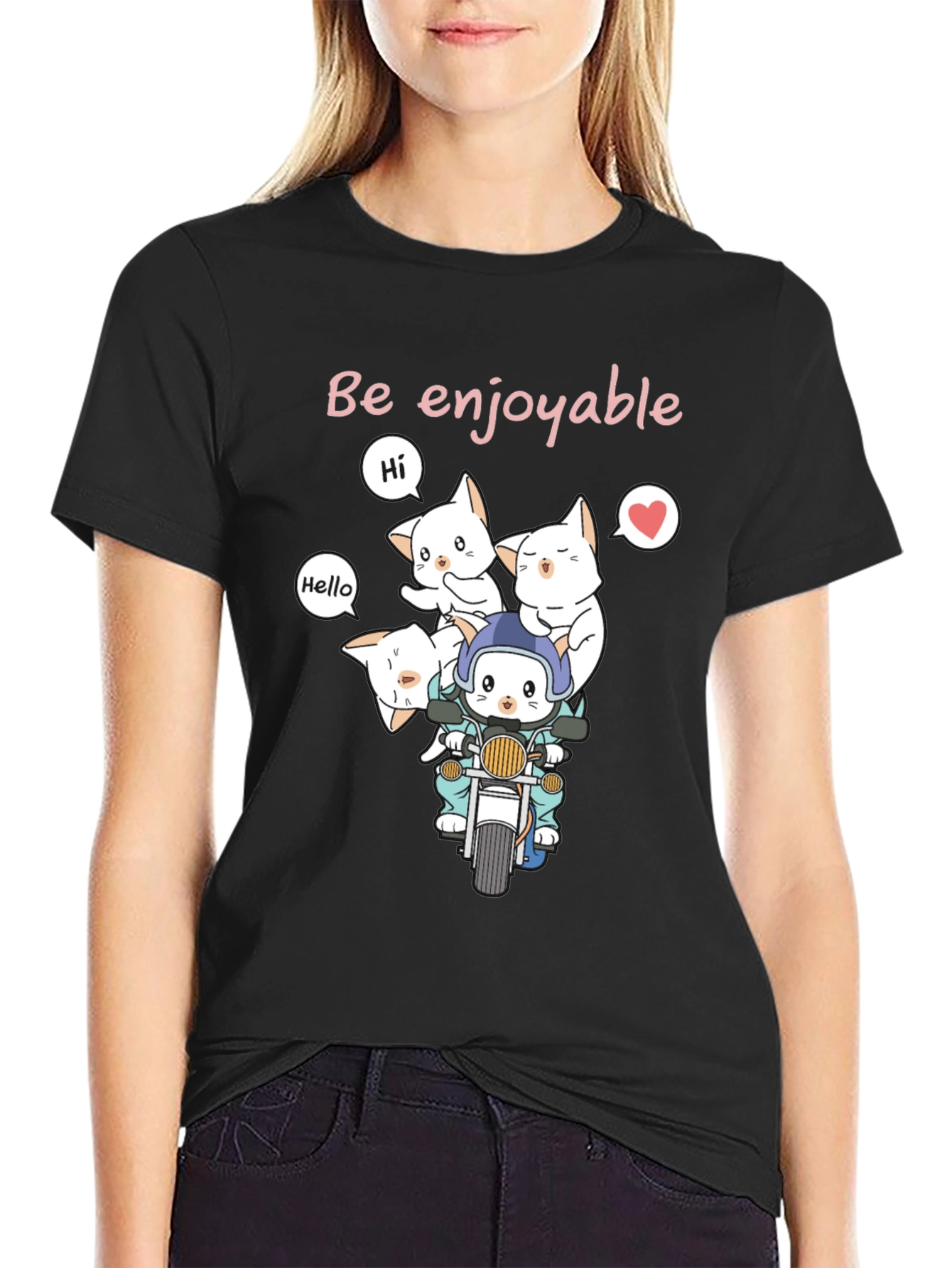 Cute Cats on Motorcycle Graphic T-Shirt