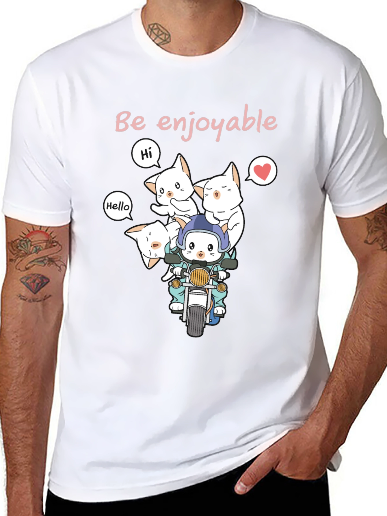 Cute Cats on Motorcycle Graphic T-Shirt