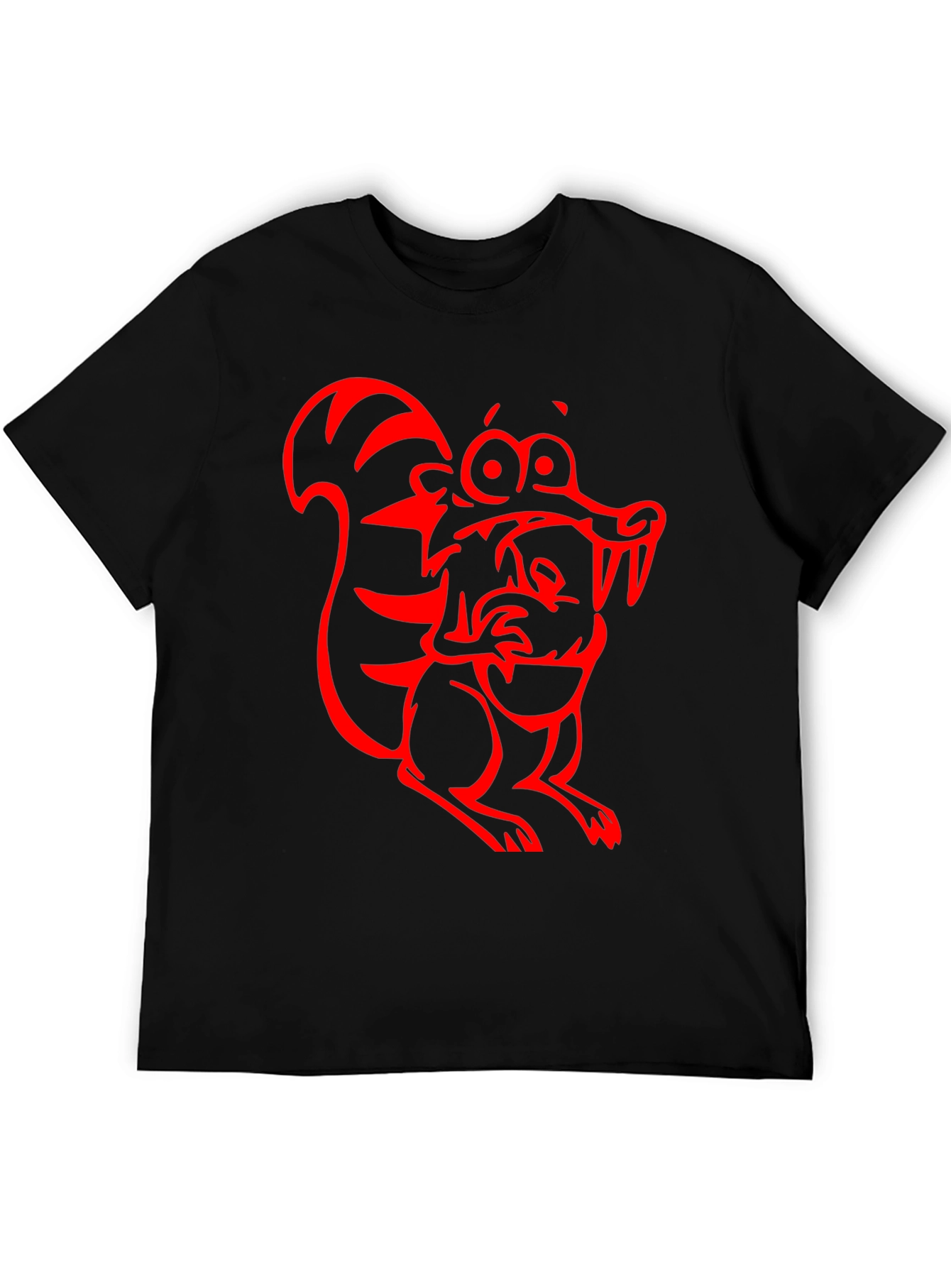 Cartoon Squirrel Graphic Tee - Black