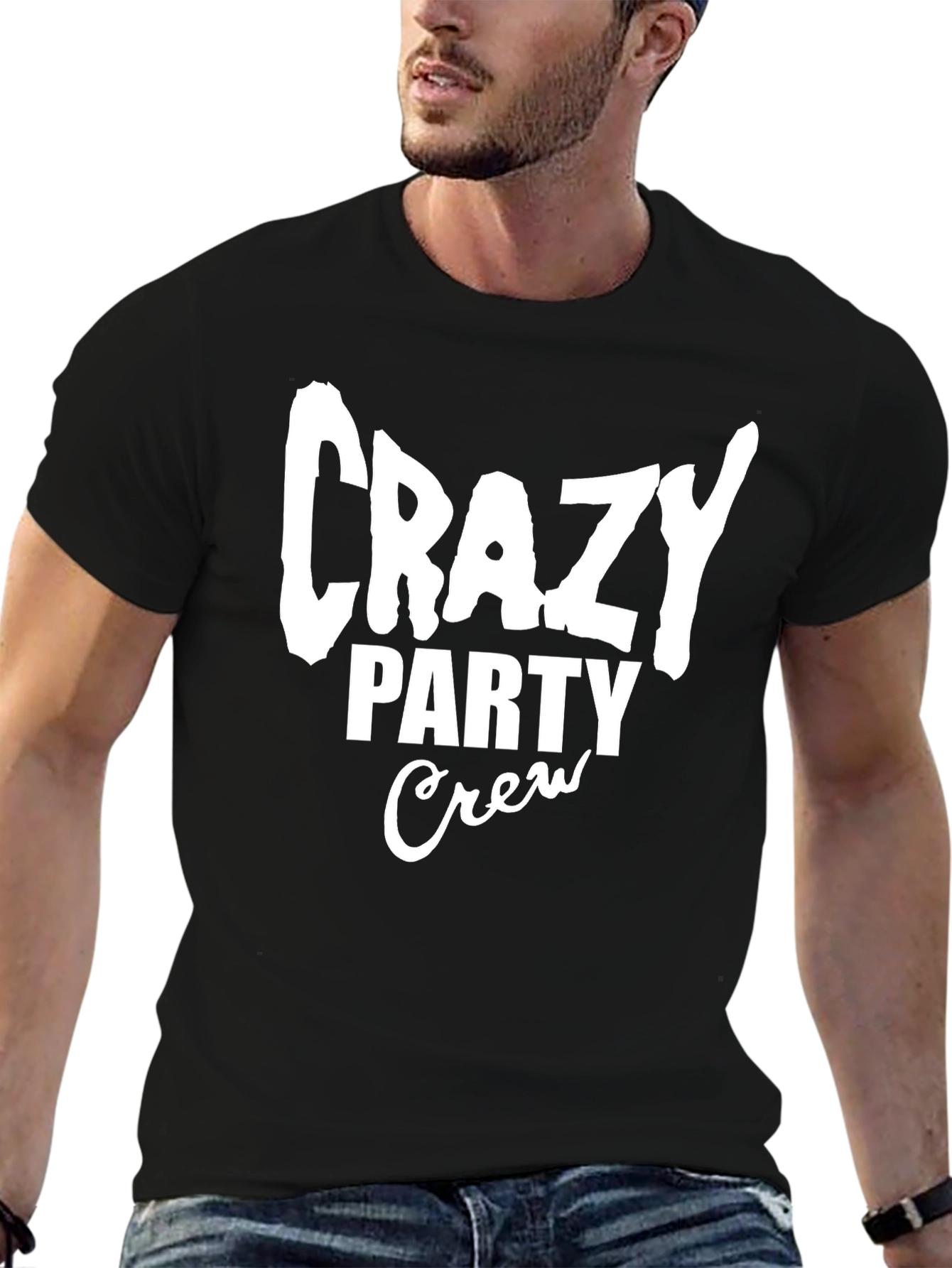 Crazy Party Crew Graphic Tee - Black Cotton T-Shirt
