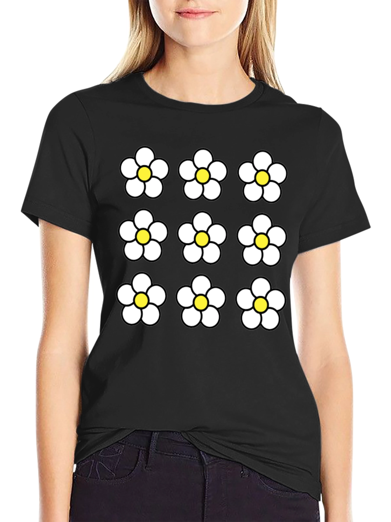 Floral Pattern Black Graphic Tee