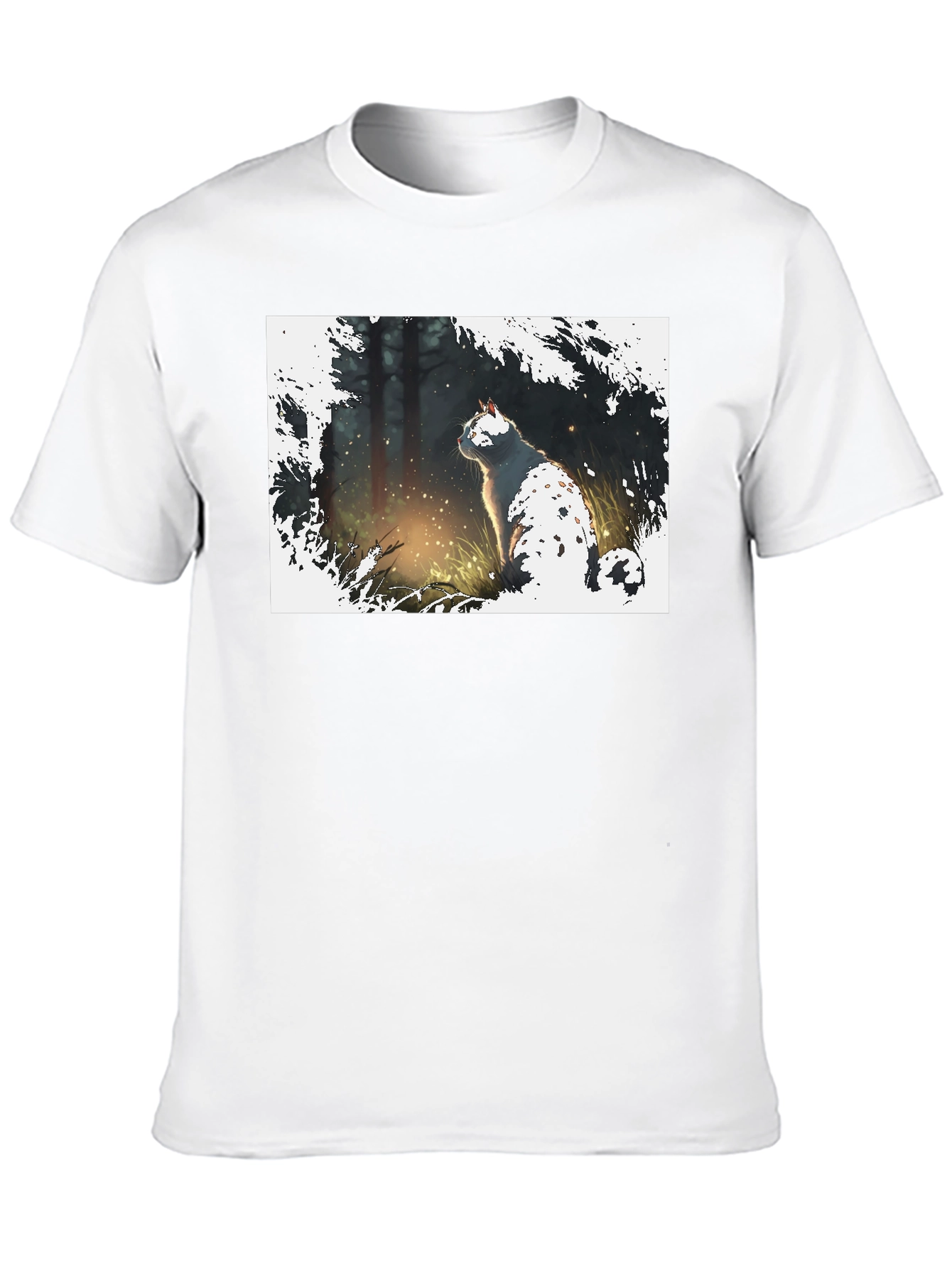 Cat in Forest Black T-Shirt