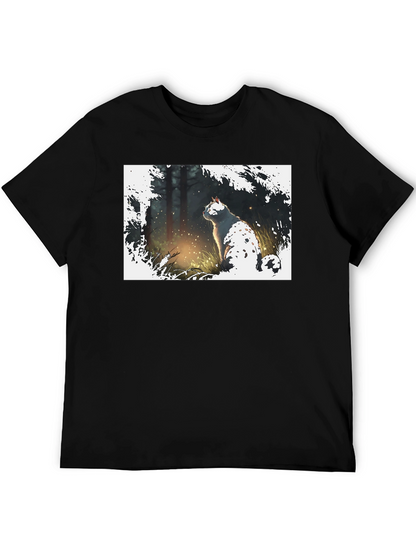 Cat in Forest Black T-Shirt
