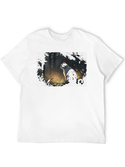 Cat in Forest Black T-Shirt