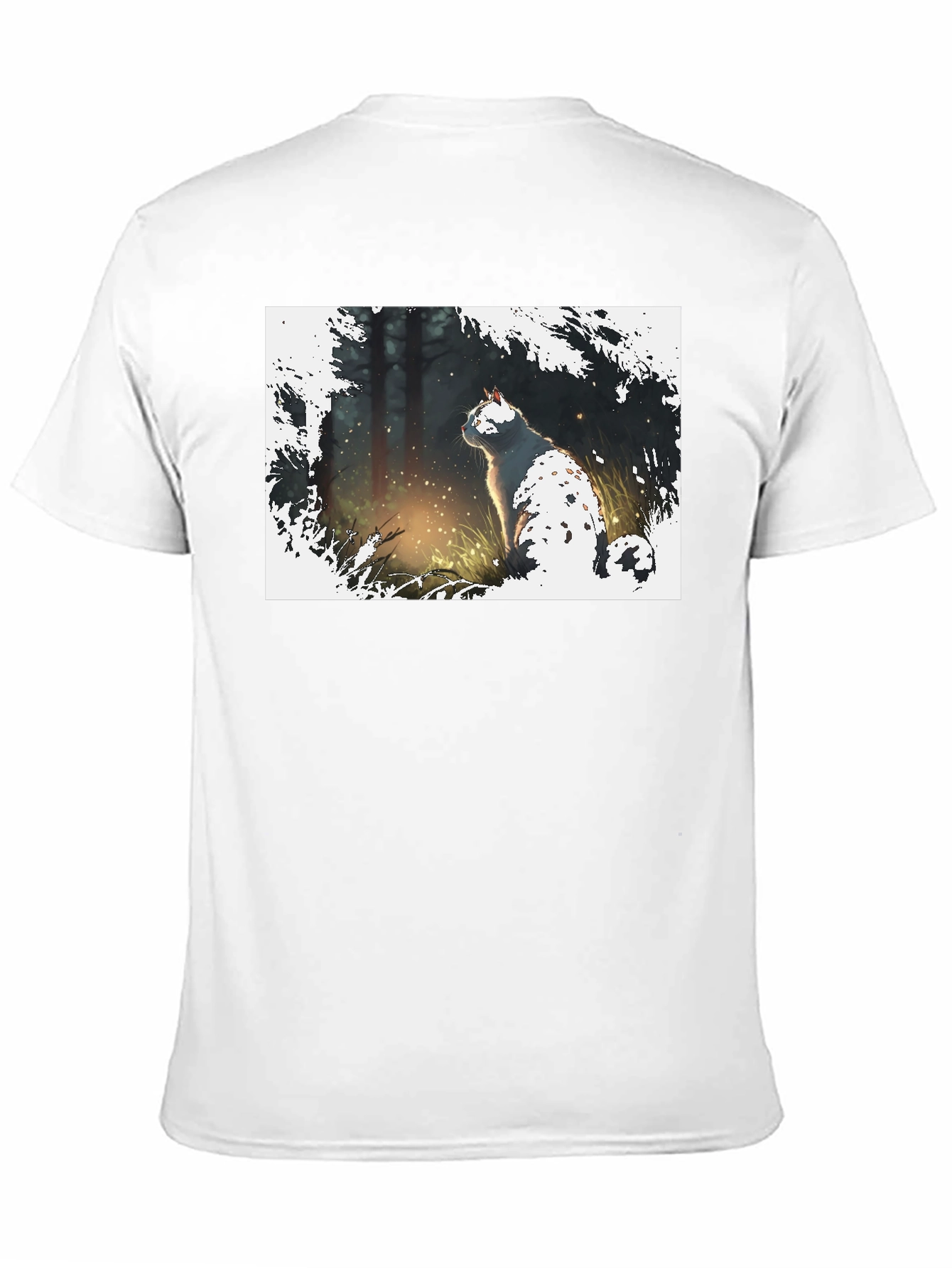 Cat in Forest Black T-Shirt