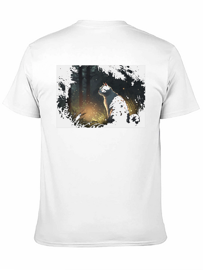 Cat in Forest Black T-Shirt
