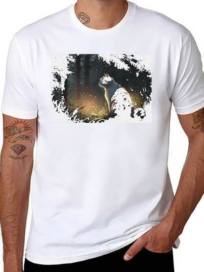 Cat in Forest Black T-Shirt
