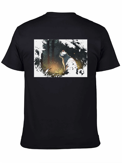 Cat in Forest Black T-Shirt