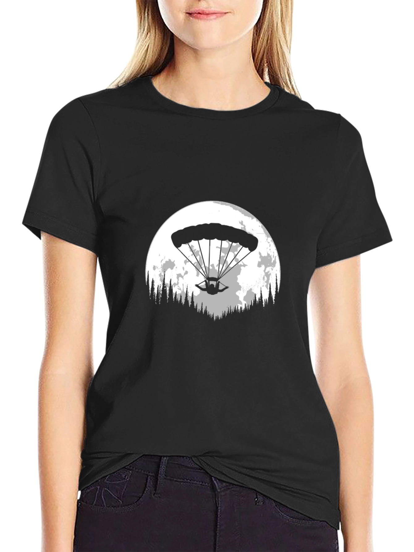 Parachute Moon Graphic Tee - Black Cotton Blend