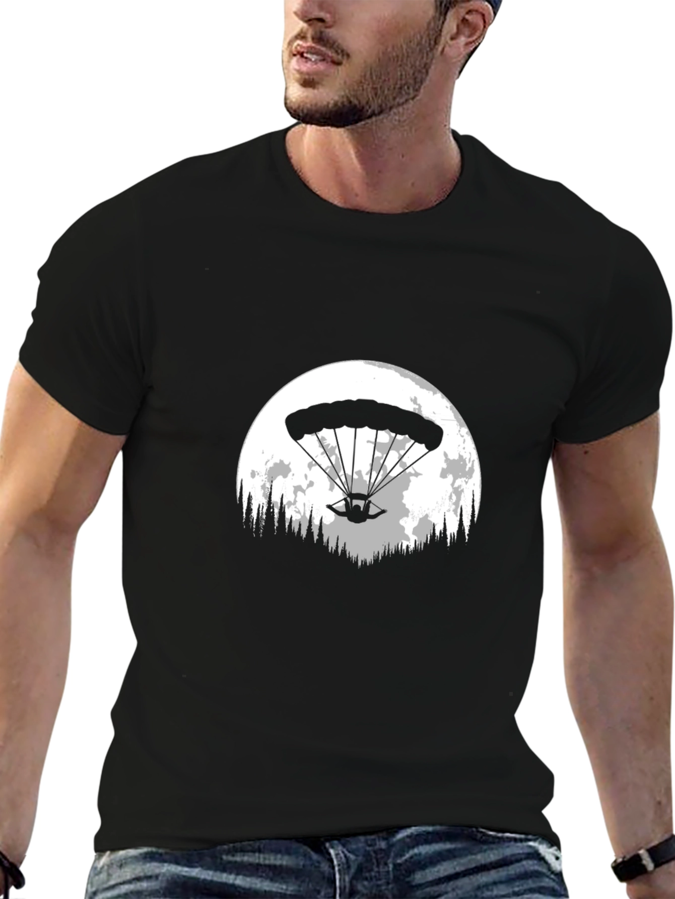 Parachute Moon Graphic Tee - Black Cotton Blend