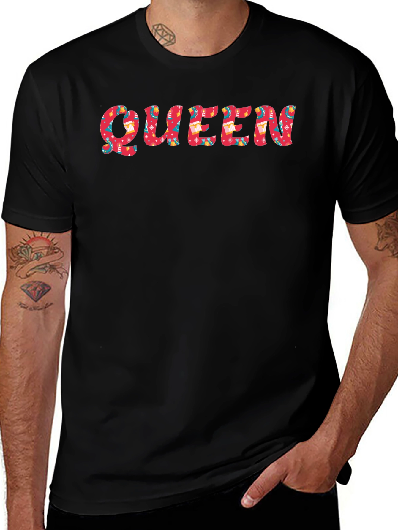 Queen Patterned Print Black T-Shirt