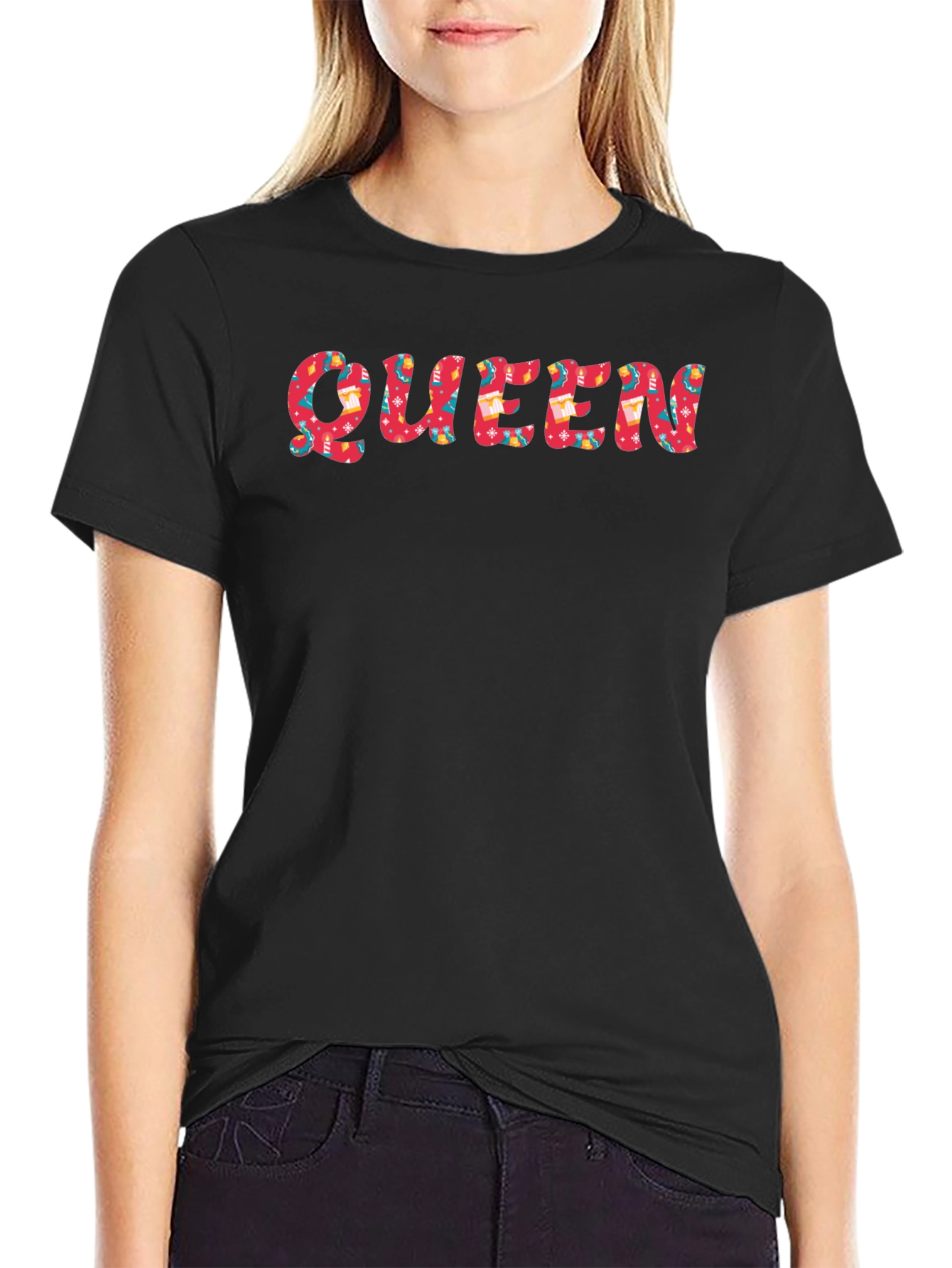 Queen Patterned Print Black T-Shirt