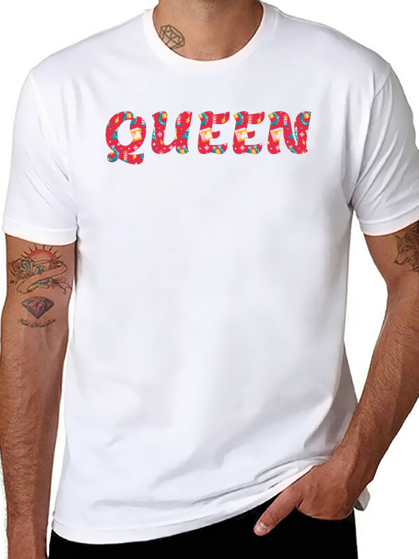 Queen Patterned Print Black T-Shirt