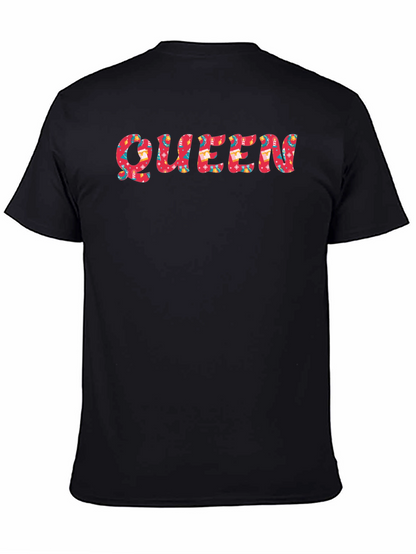 Queen Patterned Print Black T-Shirt