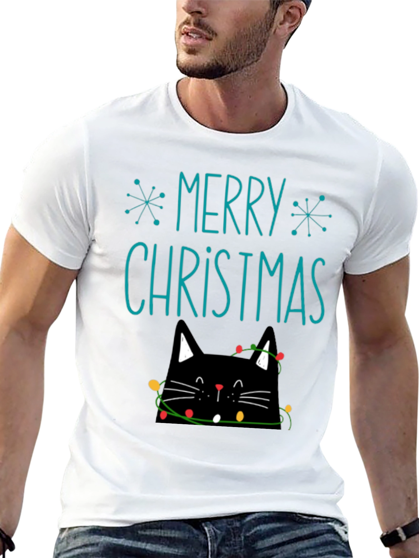 Merry Christmas Cat T-Shirt - Holiday Festive Tee