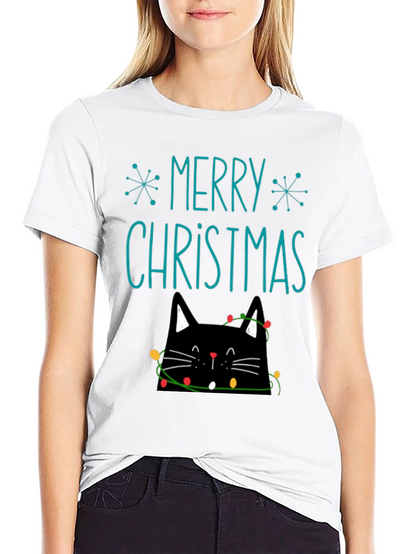 Merry Christmas Cat T-Shirt - Holiday Festive Tee