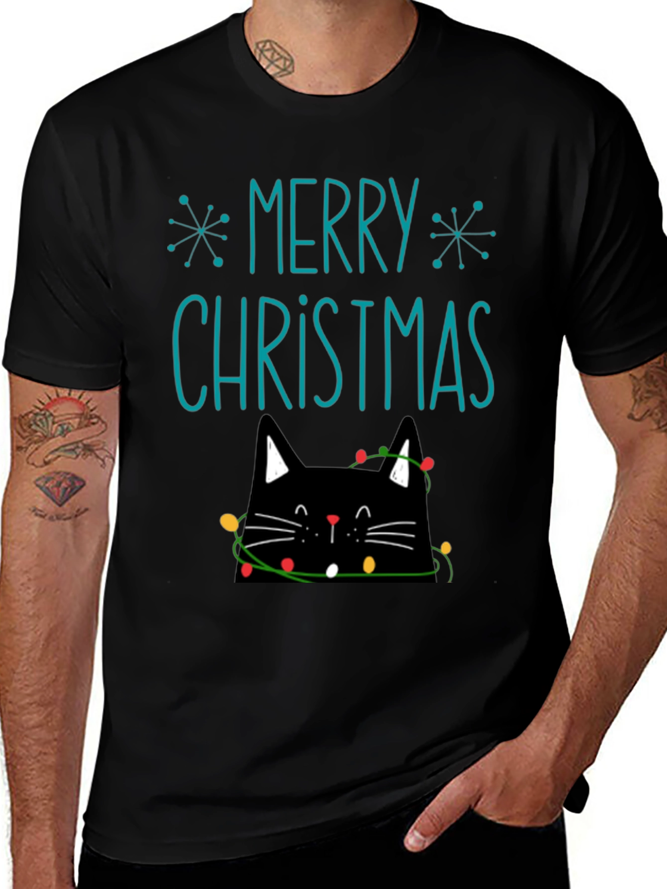 Merry Christmas Cat T-Shirt - Holiday Festive Tee