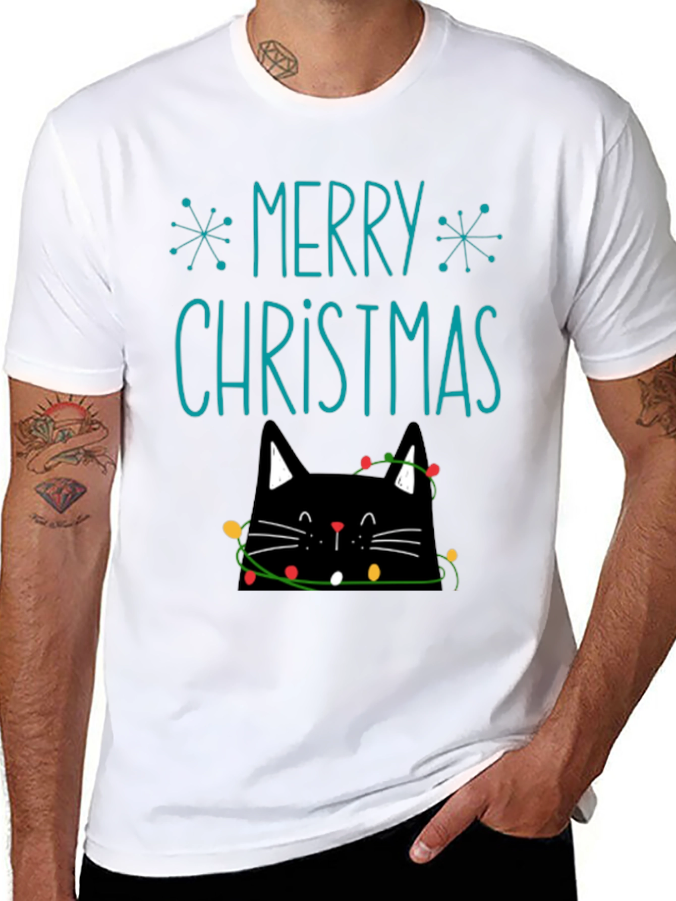 Merry Christmas Cat T-Shirt - Holiday Festive Tee