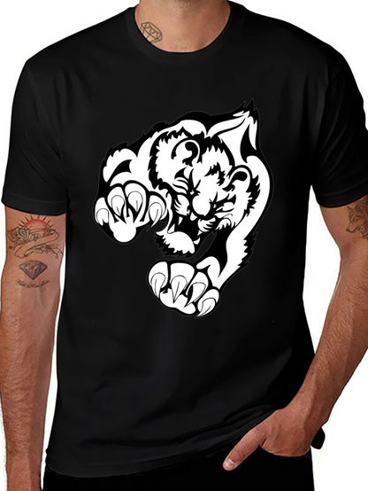 Black T-Shirt with White Tiger Graphic