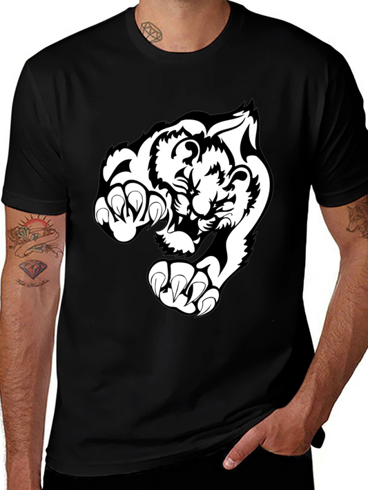 Black T-Shirt with White Tiger Graphic