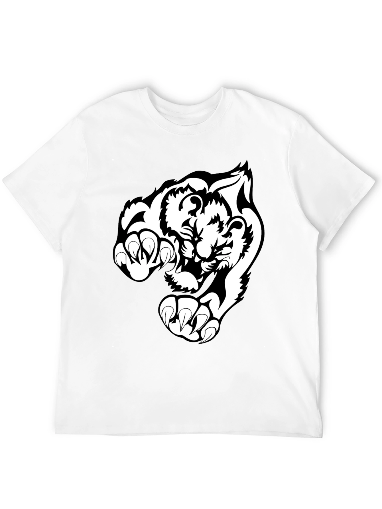 Black T-Shirt with White Tiger Graphic