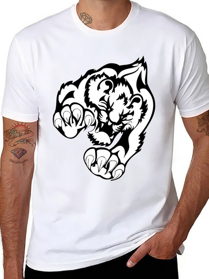 Black T-Shirt with White Tiger Graphic