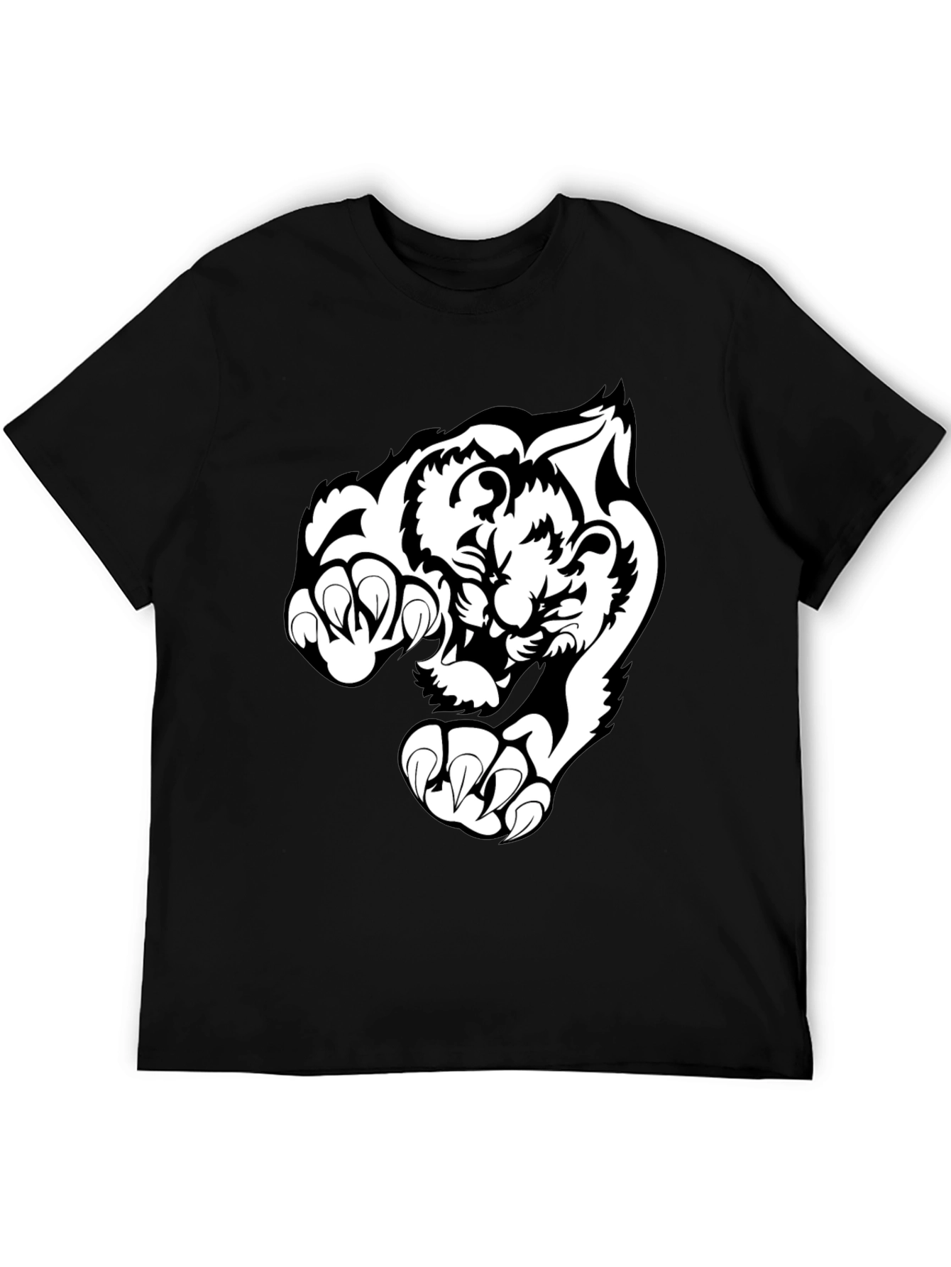 Black T-Shirt with White Tiger Graphic