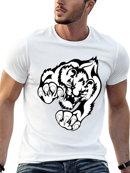 Black T-Shirt with White Tiger Graphic