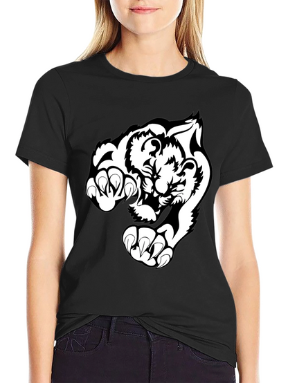 Black T-Shirt with White Tiger Graphic