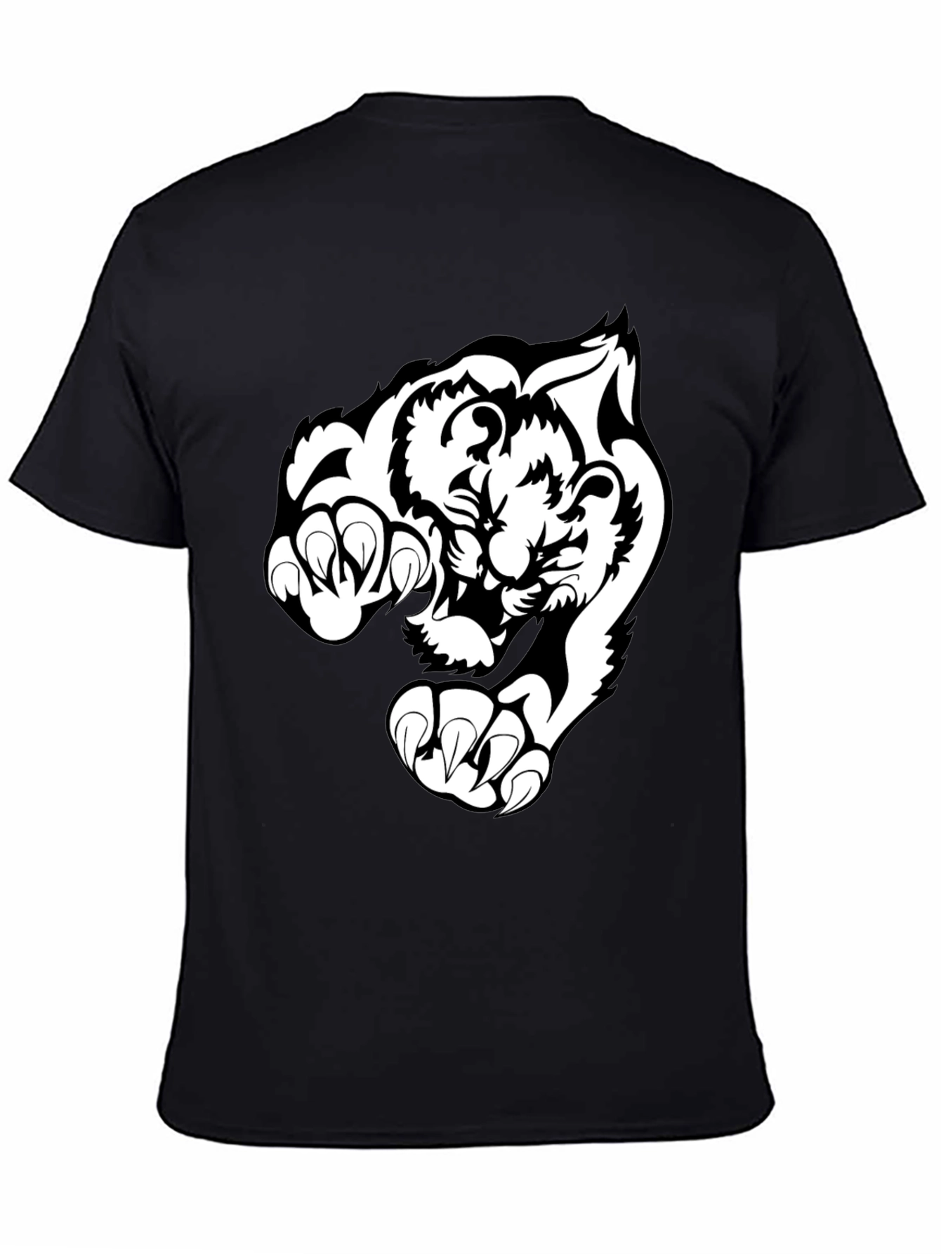Black T-Shirt with White Tiger Graphic