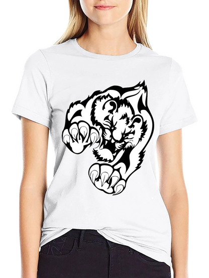 Black T-Shirt with White Tiger Graphic