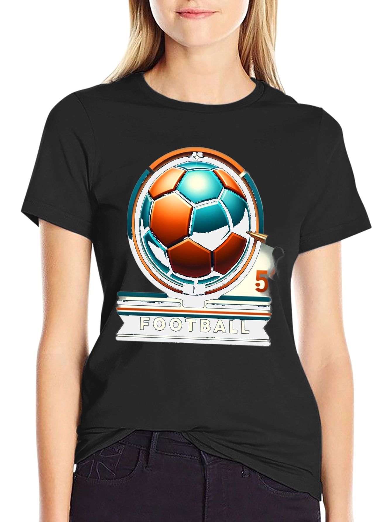 Football Graphic T-Shirt - Black Cotton Tee