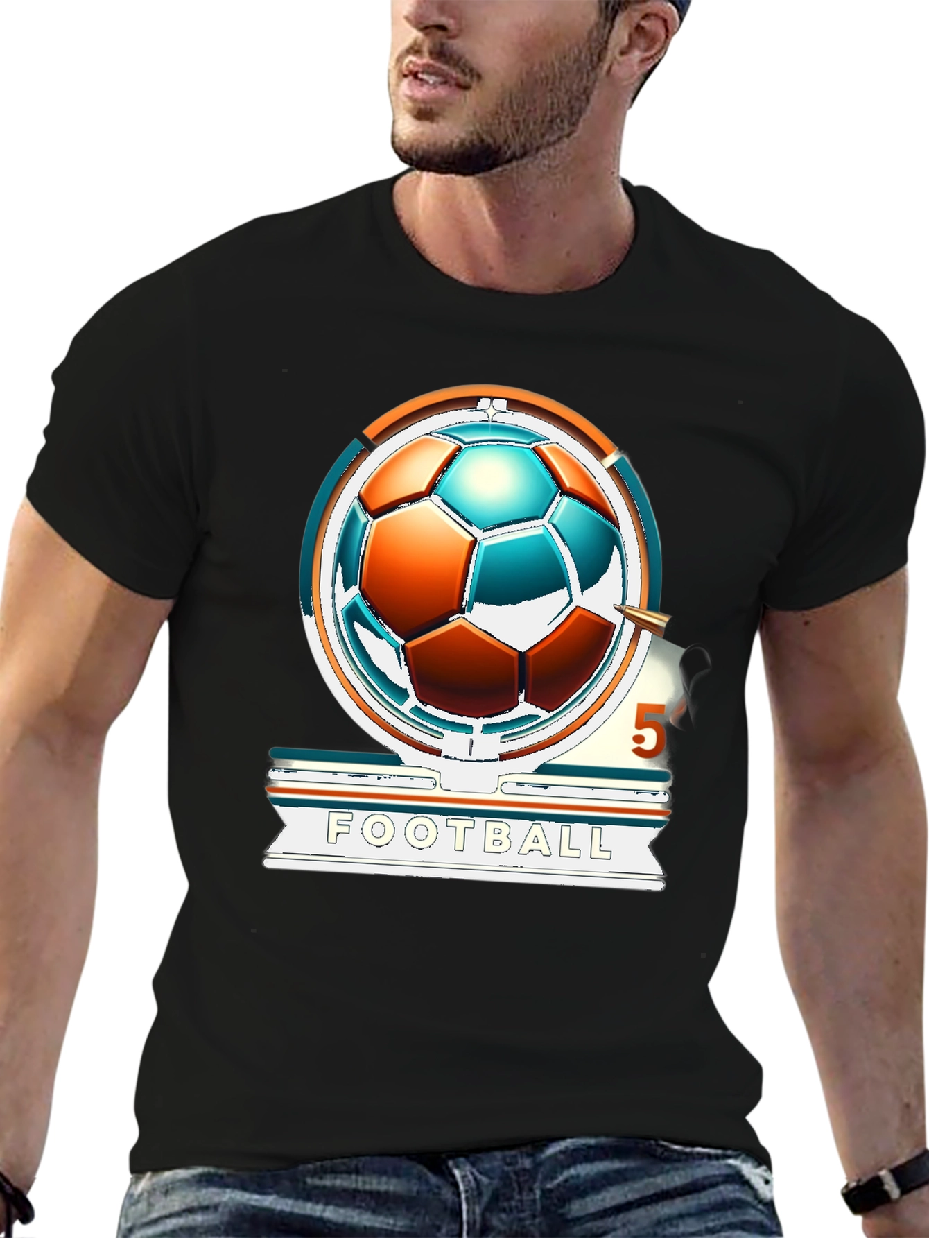 Football Graphic T-Shirt - Black Cotton Tee