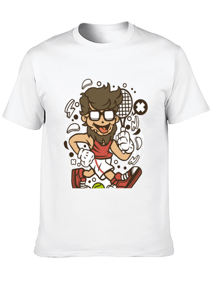Cartoon Tennis Player Graphic Black T-Shirt