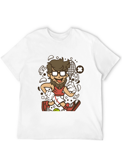 Cartoon Tennis Player Graphic Black T-Shirt